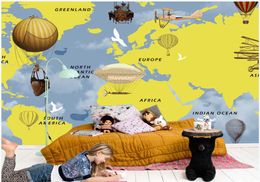 Custom photo wallpapers for walls 3d Cartoon mural Hand drawn world map balloon children's room bar mural background wall papers home decor
