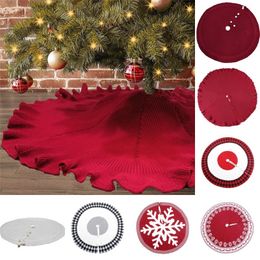 Knitted Christmas Tree Skirt 48 inch Burgundy Knitted Thick Xmas Tree Decoration Christmas New Year Party Ornaments