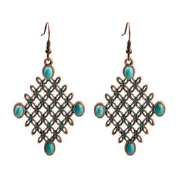 Vintage Retro Rhombus Grid Hollow Geometry Earrings Womens New Boho Bohemian Earrings Tibetan Jewellery