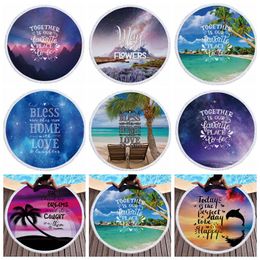 Camping Picnic Rugs Round Beach Towel Printed Beach Blanket Polyester Women Tassel Bikini Cover Ups Yoga Mats Table Cloth 30pcs DW5011