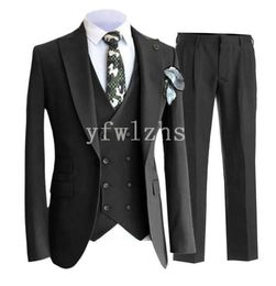 New Style One Button Handsome Peak Lapel Groom Tuxedos Men Suits Wedding/Prom/Dinner Best Man Blazer(Jacket+Pants+Tie+Vest) W260