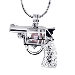 18KGP Gun Cage Pendant Pistol shape Pearl Gem Beads Locket Pendant Mounting, DIY Jewelry Charms Accessory