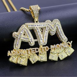 14K Iced Out Full Zircon ATM Addicted to Money Pendant Necklace Micro Pave Cubic Zirconia Diamonds with 3mm 24inch Rope chain