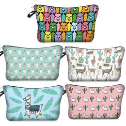 MPB008 lovely alpaca girl cosmetic bag Nylon cloth Colour wash bags Stylish Zipper small bag free delivery 3D print
