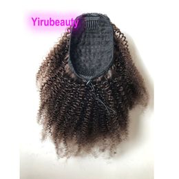 2# Color Kinky Curly Ponytail Hair Extensions Brazilian Peruivan Indian Human Hair Ponytails Curly 2# Pure Color 10-20inch Afro Kinky Curly