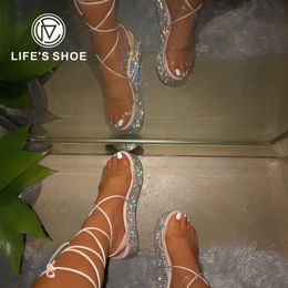 2021 cinturino alla caviglia strass sexy open toe scarpe da spiaggia da donna donna taglie forti sandali con plateau estivi scarpe da donna femminili da festa