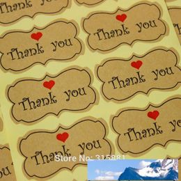 Kraft Thank You Stickers with red heart printing 600pcs/lot