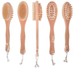 Naturaloar Bristle Wooden Bath Band Body Brush Back Brush with Long Handle Exfoliate Skin Brusheoar Bristle Wooden Bath