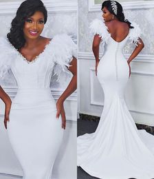 plus size arabic aso ebi feather crystals sexy wedding dresses deep vneck backless bridal dresses mermaid wedding gowns zj02t6332t