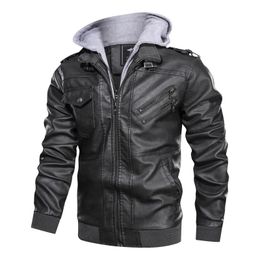 2020 New Men's Jackets Casual Motorcycle PU Biker Vintage Leather Coats Multi-pouch Bomber Jacket