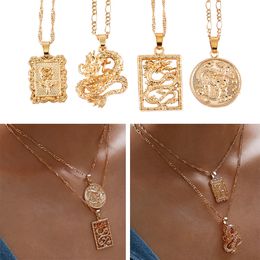 MAA-OE Bohemia Portrait Alloy Gold Coin Pendant Necklaces For Women Vintage Rose Fashion Long Necklace Jewellery Gifts