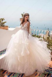 Luxury Wedding Dresses Bridal Ball Gowns Princess Lace Up Corset Ruffles Sleeveless Wedding Gowns V Neck Petites Plus Size
