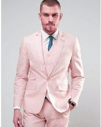 Fashion Pink Groom Tuxedos Notch Lapel Slim Fit Groomsman Wedding 3 Piece Suit Men Business Prom Jacket Blazer(Jacket+Pants+Tie+Vest) 68