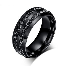 New Fashion Men Rings Black Crystal Rings Stainless Steel Men Wedding Rings
