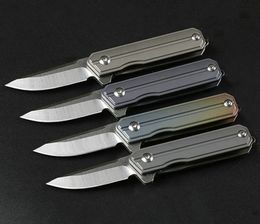 2020 New 4 Handle Colours Mini Flipper Folding Knife D2 Drop Point Satin Blade CNC TC4 Titanium Alloy Handle With Necklace Chain