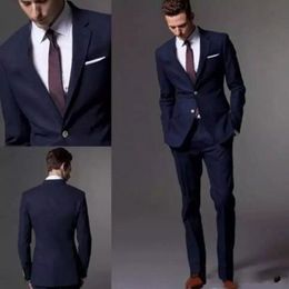 Lacivert erkek koyu moda düğün takım elbise erkekler ince fit damat smokin en iyi adam için iki parça (ceket+pantolon) al6503
