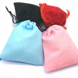 100pcs 7x9cm 4 Colours Velvet Bunched Tile Strap Bag Gift Bag Pouch Black Blue Pink Red Wholesale Cotton Rope b057