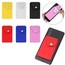 Unisex Adhesive Silicone Phone Card Holder Wallet with Snap Pocket Phone Back Stick-on Credit Card Holder for Smart Phone