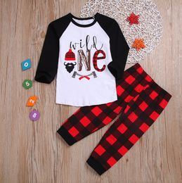 Toddler Boys Clothes Baby Girl Letter Shirts Plaid Pants 2PCS Sets Long Sleeve Cotton Children Outfits Christmas Kids Clothing 20pcs DW4185