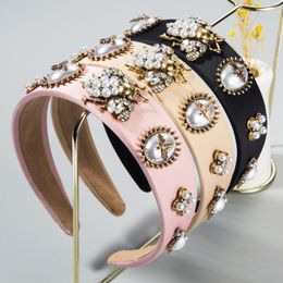 Retro Rhinestone Headband Ladies Pearl Crystal Hairband for Girls Fashion Headress Wedding Hair Accessories