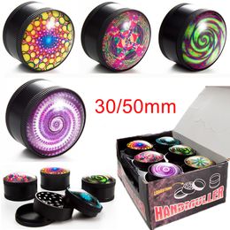 Wholesale 3D Metal Zinc Alloy Herb Grinders 3 Layers 30mm 50mm Diameter Camouflage Tobacco Grinder Colorful Pollen Presser Smoking Grinder