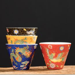 Handmade Enamel Dragon Tea Cup Phoenix Tea Master Bowl Accessories Ceramic Teaware Pu'er Teacup Drinkware Home Decor Gifts
