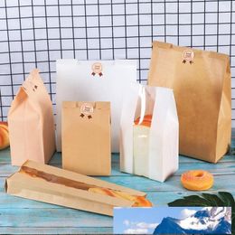 50Pcs/lot White Kraft Paper Bag Toast Bread Packaging Bags With Window Candy Cookie Biscuits Bread Bag Baking Package Gift Bags