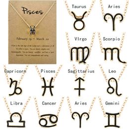 Fashion Women Gold Designer 12 Constellation Zodiac Necklace Horoscope Sign Zircon Korean Jewellery Gift with Retail Card