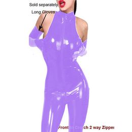 12 Colours High Neck Zipper To Crotch Catsuit Lady Sexy Bodycon Sleeveless Jumpsuit Glossy Cosplay Catsuit Novelty Party Clubwear