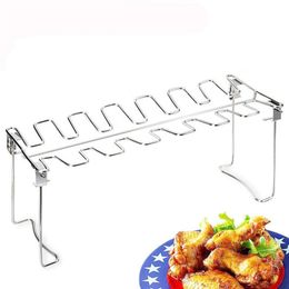 grill chicken UK - Chicken Leg Rack for Grill Smoker or Oven Stainless Steel Vertical Roaster Stand & Drip Tray BBQ Accessories JK2007KD
