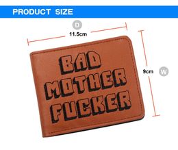 Whole- PULP FICTION Real Leather Embroidered Brown BAD MOTHER F KER with Card Holder Men's Wallets Bolsos Mujer 295O236p