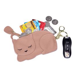 Fashion designer soft thin cat animal genuine leather coin purse key bag wallet for women female
