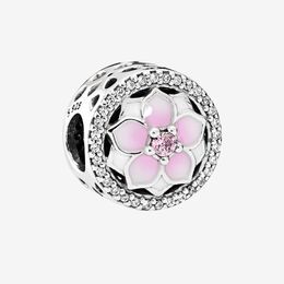 Pink Magnolia 925 Sterling Silver Charm Snake Chain bracelet Necklace Jewellery Accessories for Pandora flower Charms with Original box