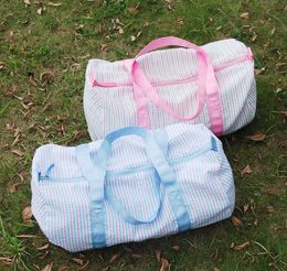 DHL50pcs Duffel Bags Women Seersucker Stripes Printing Round Shaped Sport Travel Bags Mix Colour