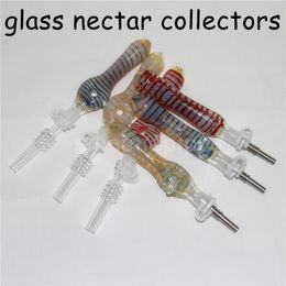 1pc Glass Nectar Dab Straw Pipes Hookahs with 10mm quartz/ti tips Oil Rigs Silicone Smoking Pipe Accessories