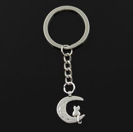 Fashion 20pcs/lot Key Ring Keychain Jewelry Silver Plated Moon Cat Charms pendant key accessories