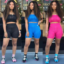 Designer 2 Piece Shorts Set Candy Colour Sexy Women Crop Tops And Biker Shorts Sweat Suits Club Outfits Two Piece Casual Tracksuit