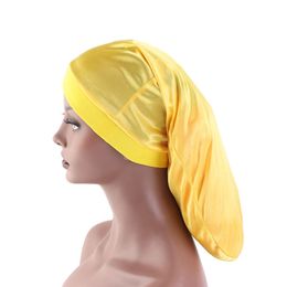 Solid Colour Long Sock Sleep Hat Wrap Night Caps Hair Care Bonnet Women Wide Band Elastic Headwear