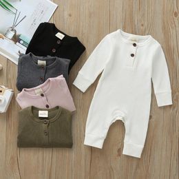 INS Baby Rompers Solid Colour Infant Girl Jumpsuit Long Sleeve Newborn Boy Playsuit Boutique Baby Clothing 6 Colour Optional DW4716