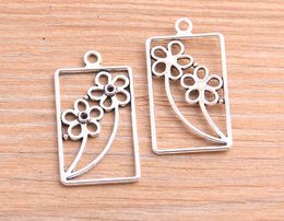 100Pcs alloy Flower Charms Antique silver Charms Pendant For necklace Jewellery Making findings 19x34mm