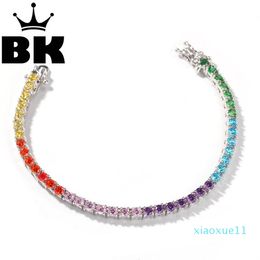 luxury- 4mm Cubic Zircon Tennis Lovely Link Bracelet Colourful Plated Luxury Copper Micro Paved CZ Cuban Chain 8inch