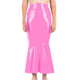 Plus Size Wet Look Women High Waist Mermaid Maxi Skirt Halloween Cosplay Fishtail Costume PVC Bodycon Trumpet Long Skirt