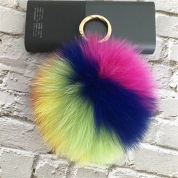 13cm/5" Multicolor Real Fox Fur Ball Pompom Handbag Keychain Phone Pendant Gift