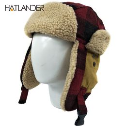 [HATLANDER]Outdoor earflap bomber hats for men women thick Russian Ushanka aviator trooper snow ski berber fleece winter hat cap T200819