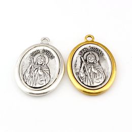 10Pcs Two-tone San Judas Tadeo Charm Pendants For Jewellery Making Bracelet Necklace Religion DIY Accessories 30x44.8mm A-561