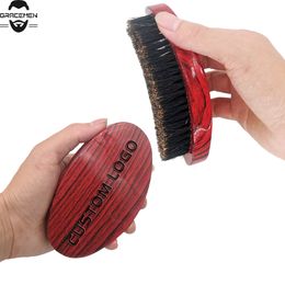MOQ 100 pcs Custom LOGO Amazon's Choice 360° Wave Hair Brush Boar Bristles for Thin and Normal Hairs Curved Military