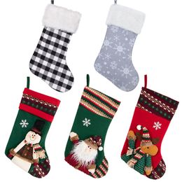 Christmas Stockings Socks with Snowman Santa Elk Bear Printing Xmas Candy Gift Bag Fireplace Xmas Tree Decoration New Year HI98