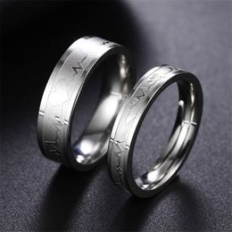 2021 New Fashion Couples Heart Rings Stainless Steel Love Electrocardiogram Finger Rings Jewelry Size 6-13 Silver Women Ring