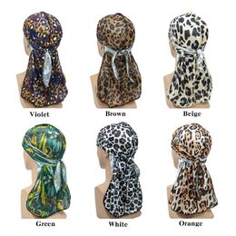 6 Colors Hiphop Rapper Outside Men Prin leopard Silky Durags Bandana Turban Wigs Women Headwear Headband Long Hair Accessories