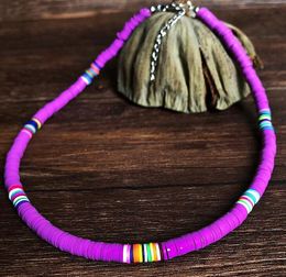 Hot new bohemian short necklace handmade disc 6mm mixed Colour soft ceramic necklace clavicle chain WY1582